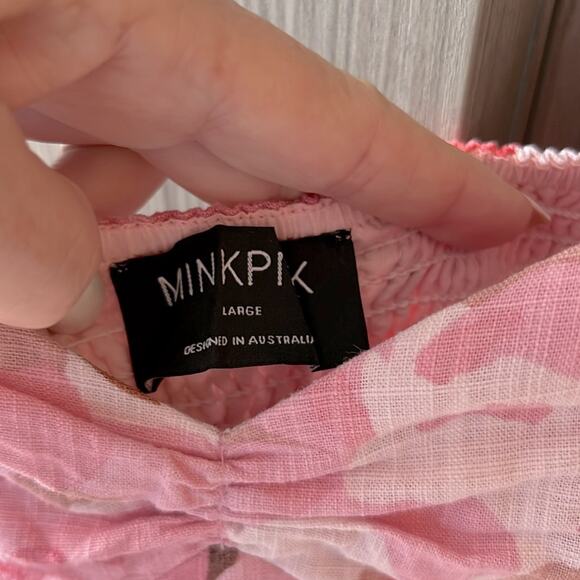 $128 MINKPINK Australia linen cotton mini dress tropical pink floral L - Picture 5 of 9